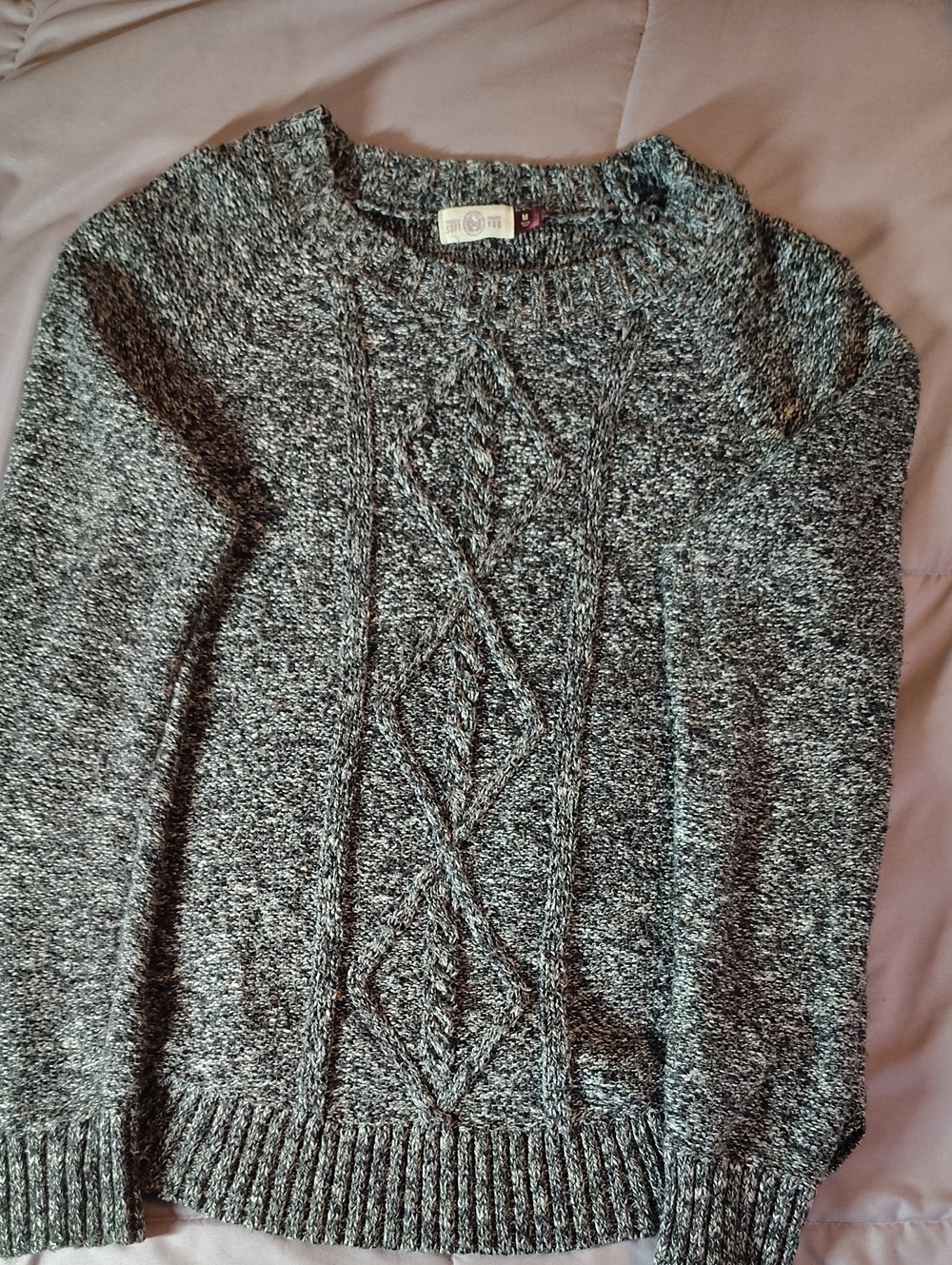 SO Marled Gray Cable-Knit Crewneck Sweater